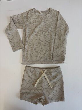 Quincy Mae Boys Beige Dot Long-Sleeve & Shorts Swim Set